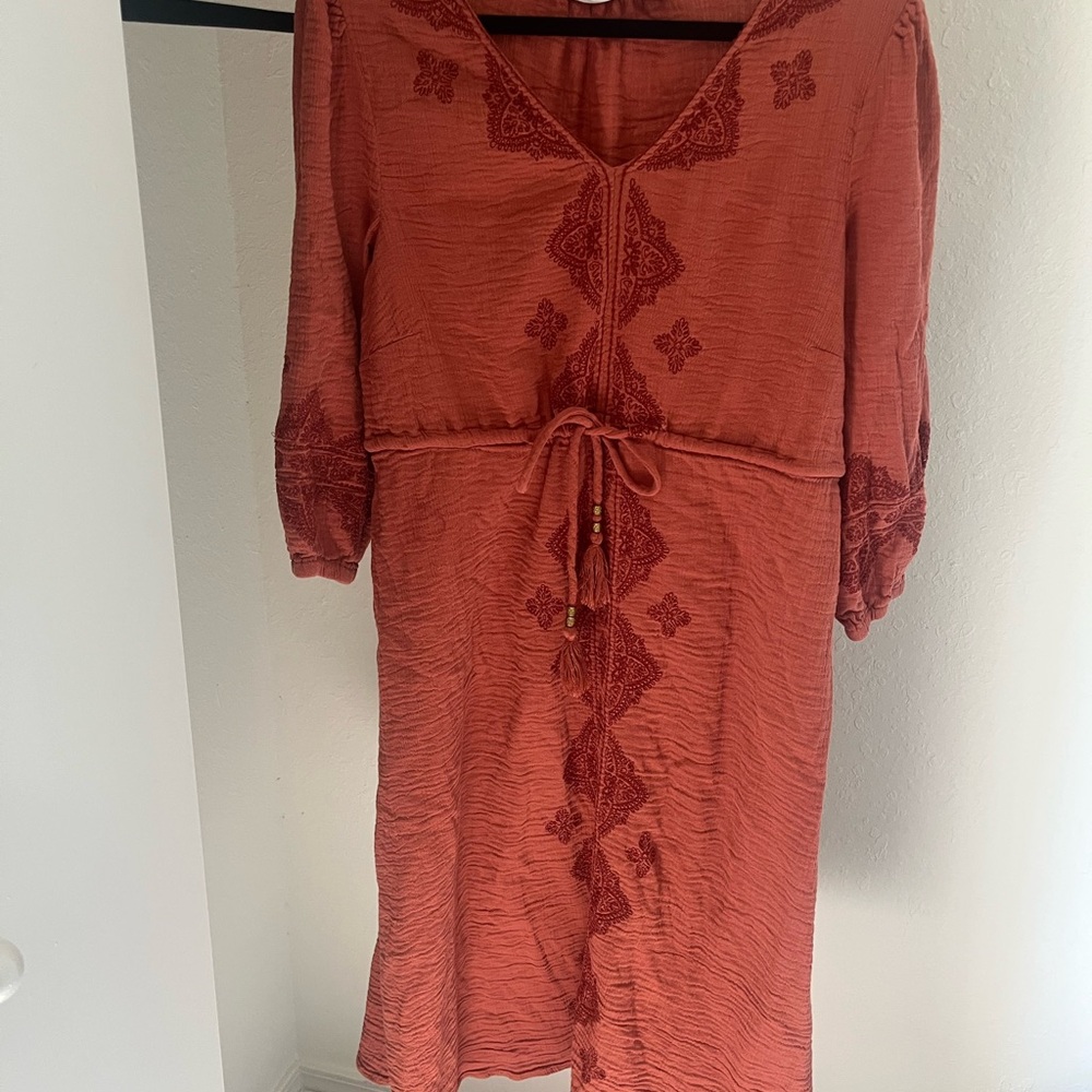 Lucky Brand Orange Sundress with V-neck and 3/4 Sleeves